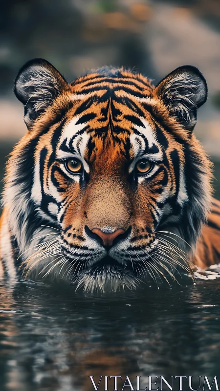 River-eyed tiger studies its own rippling mirror of light