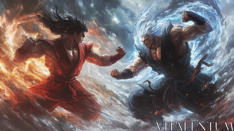 Elemental warriors collide as fire and ice trade thunderous blows