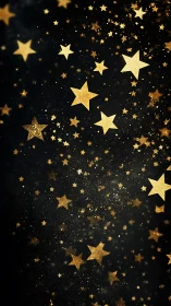 Gold stars scattered on dark night sky background.