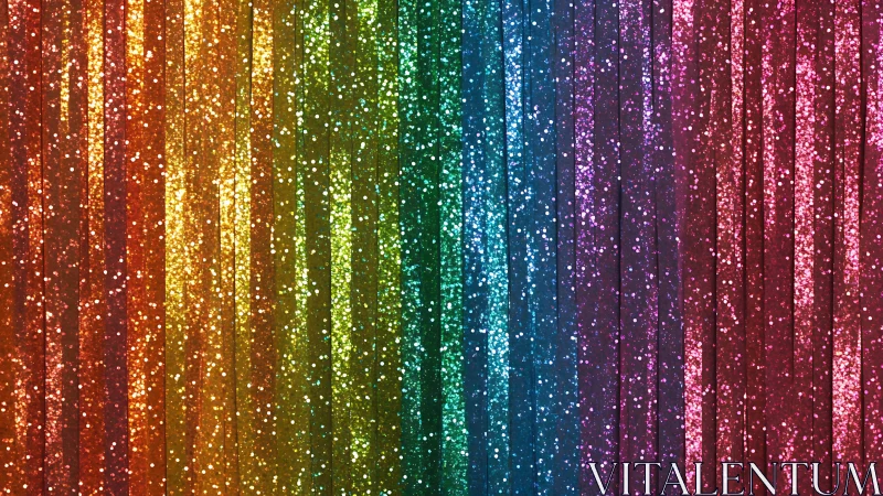 Rainbow glitter curtain sparkles with playful color magic.
