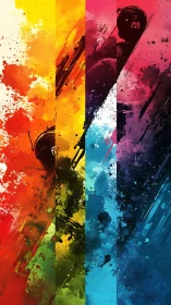 Quadriptych silhouette study in splattered chromatic gradients