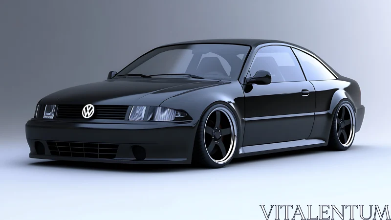 Sleek black Volkswagen coupe poised for a smooth night drive.