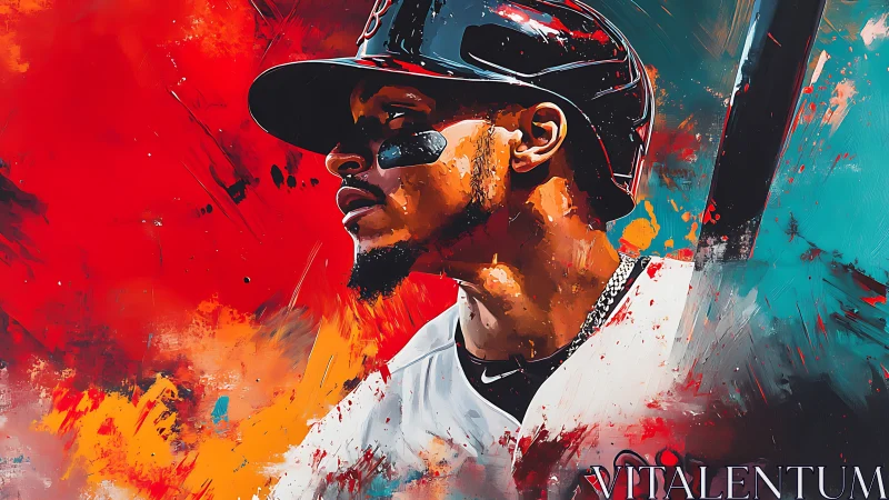 Dynamic digital painting of baseball batter with kinetic backdrop.