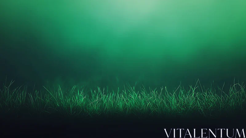 Glowing green grass field against dark blurred background.