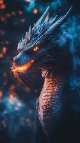 Bioluminescent ember dragon portrait in cinematic bokeh haze
