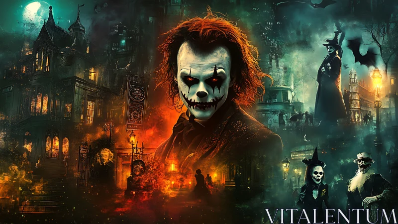 Haunted streets glow as eerie clowns and witches gather at night