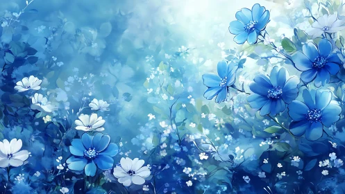 Cerulean Dreams: Ethereal Blue Flowers in Soft Focus.