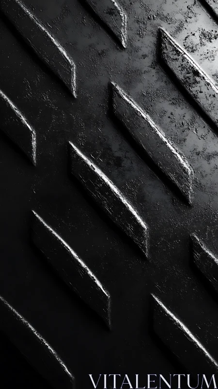 Rugged steel chevron ridges whisper in stark monochrome light