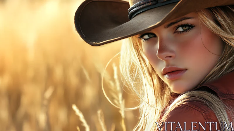 Golden hour cowgirl portrait with shallow depth of field