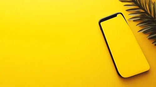 Smartphone with black frame positioned on yellow background