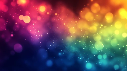 Vibrant multicolored bokeh lights on dark dreamy background.