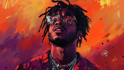 Vibrant digital portrait uses dynamic brushwork and warm contrast