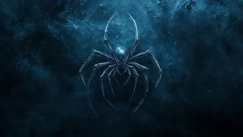 Icy arachnid emblem suspended in swirling teal void.