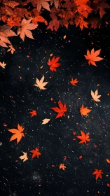 Autumn maple foliage on dark textured ground, high contrast study.