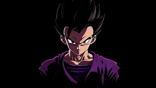 Shadow-charged warrior in violet glare stares forward.