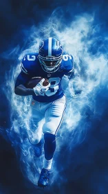 Electric gridiron runner in blue vapor surge portrait.