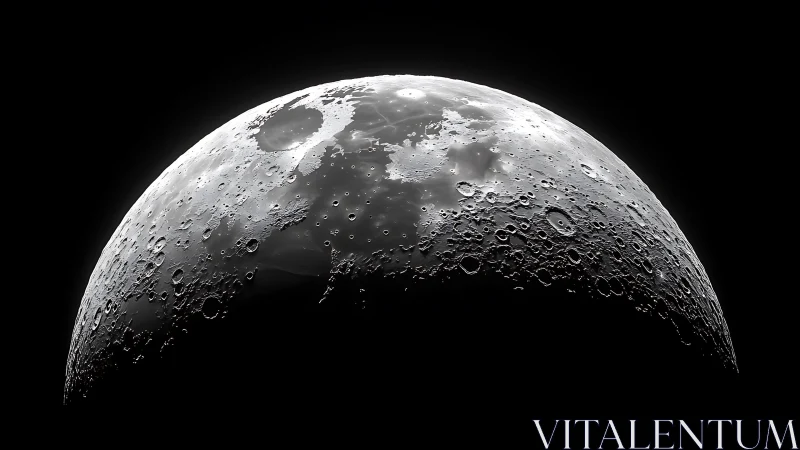 Lunar surface hemisphere with craters in stark illumination.