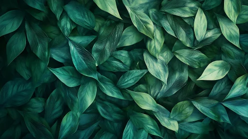 Emerald botanical leaf pattern with layered organic textures.