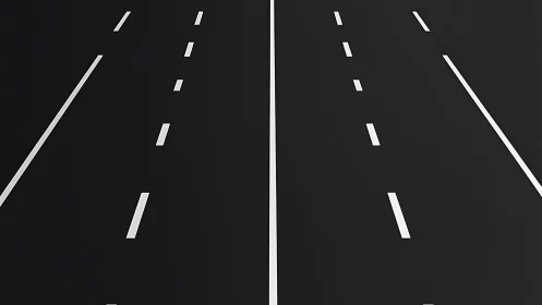 Minimalist dual carriageway with stark white lane markings.