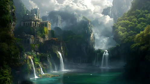 Waterfall citadel dreams carve a hidden emerald valley