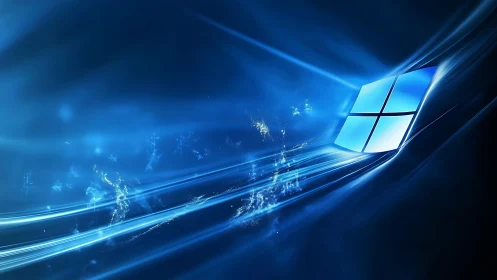 Blue abstract digital waves with floating window icon.