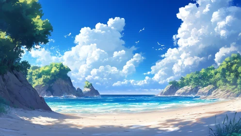 Secluded Tropical Beach with Towering Cliffs and Turquoise Waters.