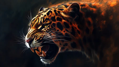 Tiger head rendered with dramatic backlighting and shadow contrast.