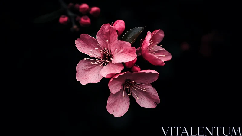 Cherry blossom cluster in soft pink against black.