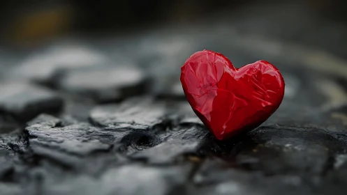 Translucent Red Polyhedric Heart on Textured Dark Surface