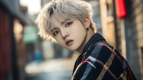 Soft-lit street portrait captures dreamy urban gaze