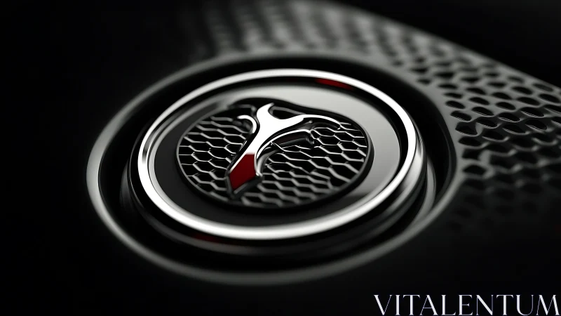 Chrome emblem circles a crimson accent on sculpted grille.