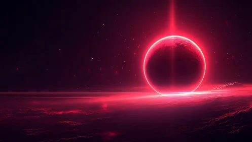 Radiant exoplanet horizon with coherent crimson corona flare.