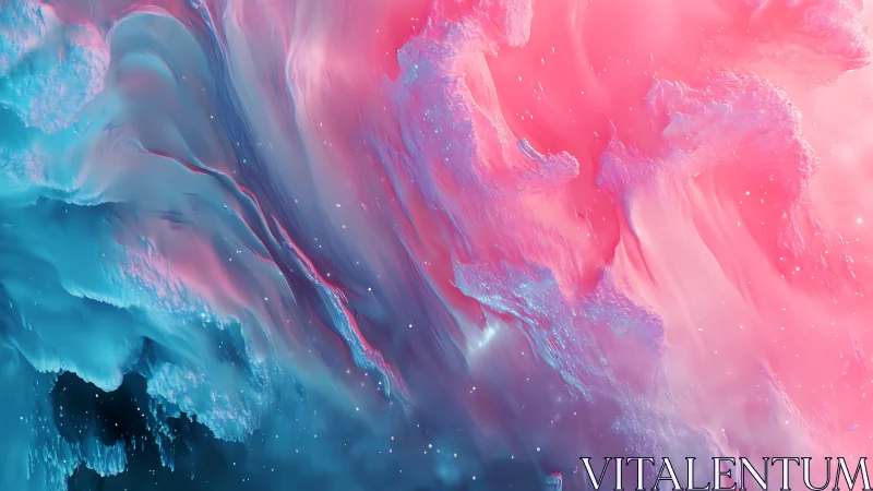 Abstract pink and blue fluid clouds in digital artwork.
