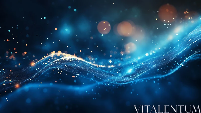 Blue light wave trails form layered flowing particle streams