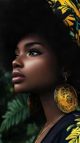Striking digital portrait of woman with bold gold accents.