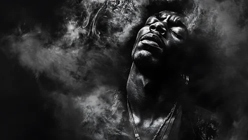 Monochrome portrait in turbulent vapor diffusion field.