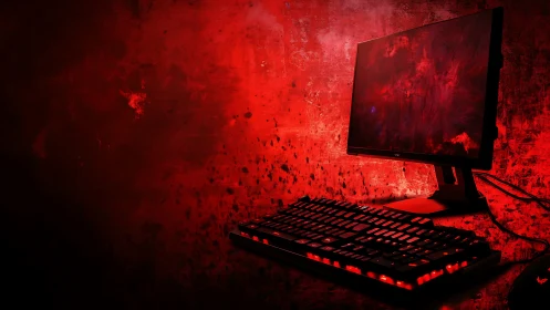 Bold red gaming setup glows warmly against a dark backdrop