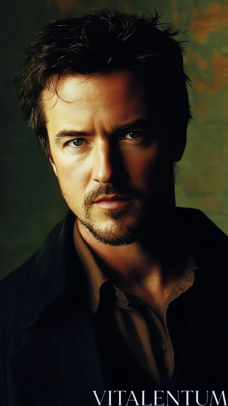 Male subject portrait with shallow depth and dark tones.