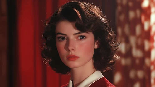 Softly lit retro portrait captures quiet, cinematic poise