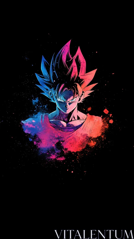 Neon anime warrior portrait with split chromatic energy.