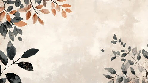 Minimalist botanical leaves over textured neutral backdrop.