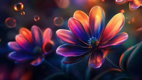 Iridescent Petals Refract Chromatic Light Through Translucent Botanical Forms.