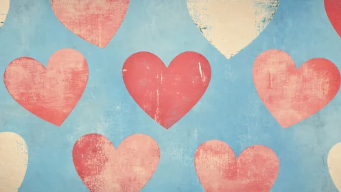 Vintage Hearts on Soft Blue: A Nostalgic Love Story.