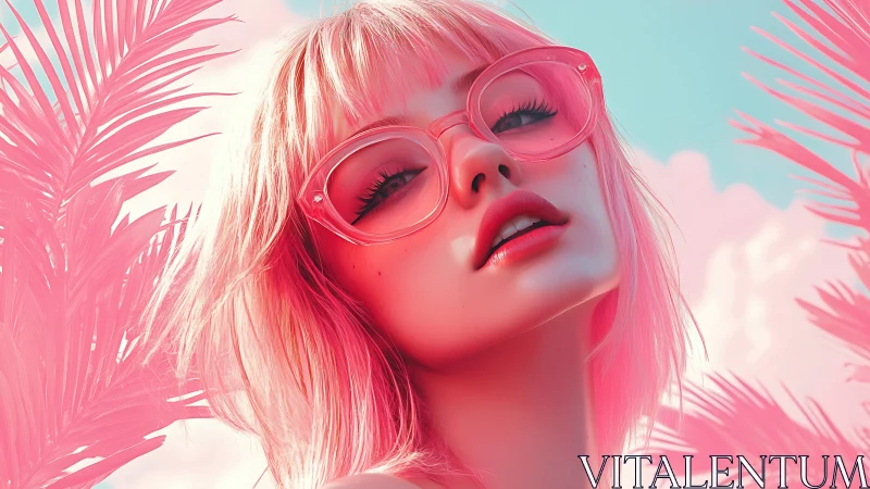 High-saturation pink portrait renders stylized retro summer lighting