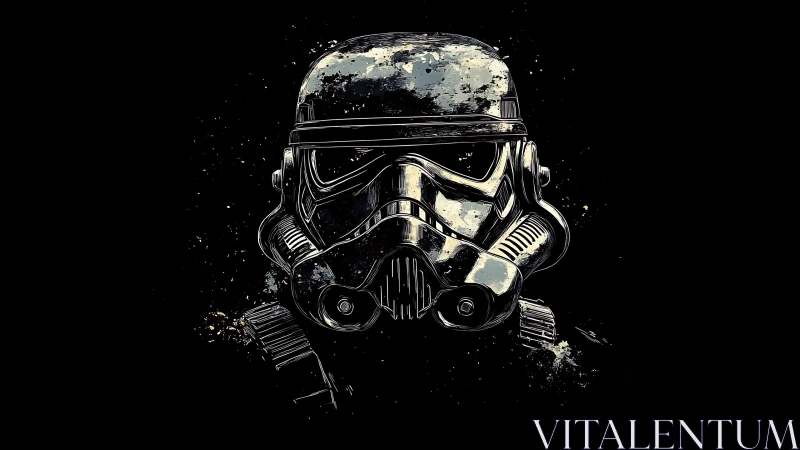 Digital painting study of distressed sci-fi combat helmet profile.