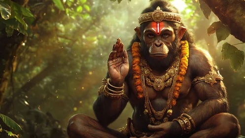 Gentle forest guardian monkey offering a peaceful blessing.
