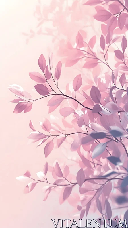 Soft-focus pink foliage branches in pastel atmospheric light
