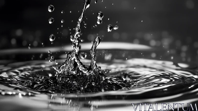 Monochrome hydrodynamic splash with high-speed surface ripples.