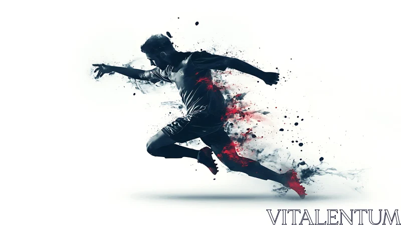 Kinetic ink dispersion of sprinting athlete silhouette study.