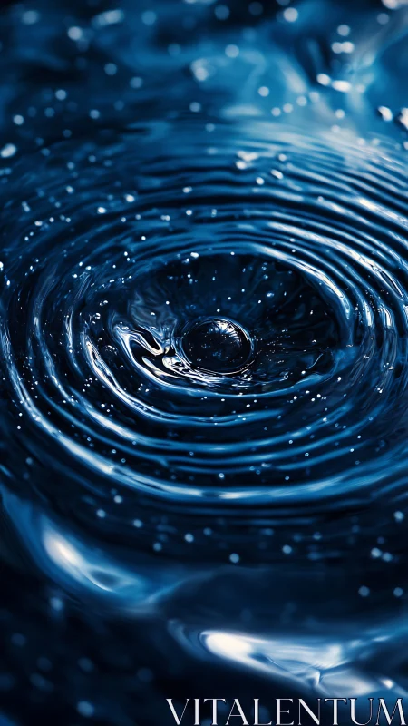 Deep blue water ripple vortex with central droplet focus.